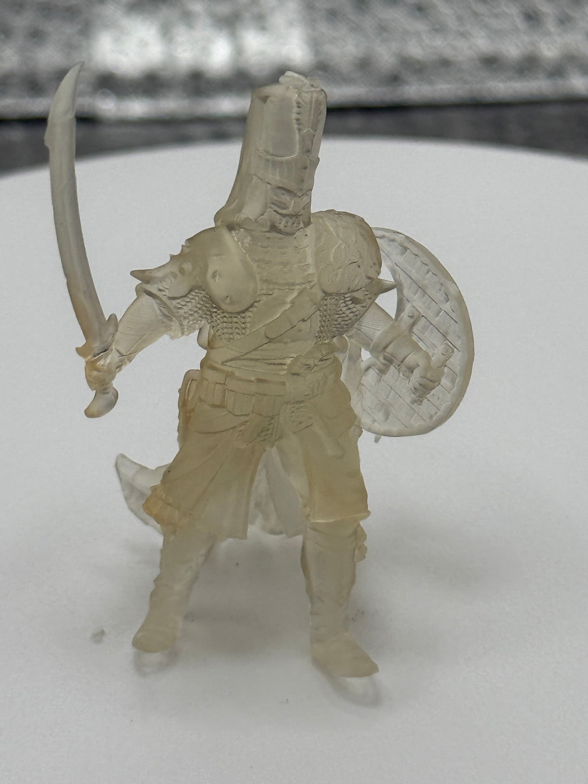 Clear resin knight miniature with sword and shield