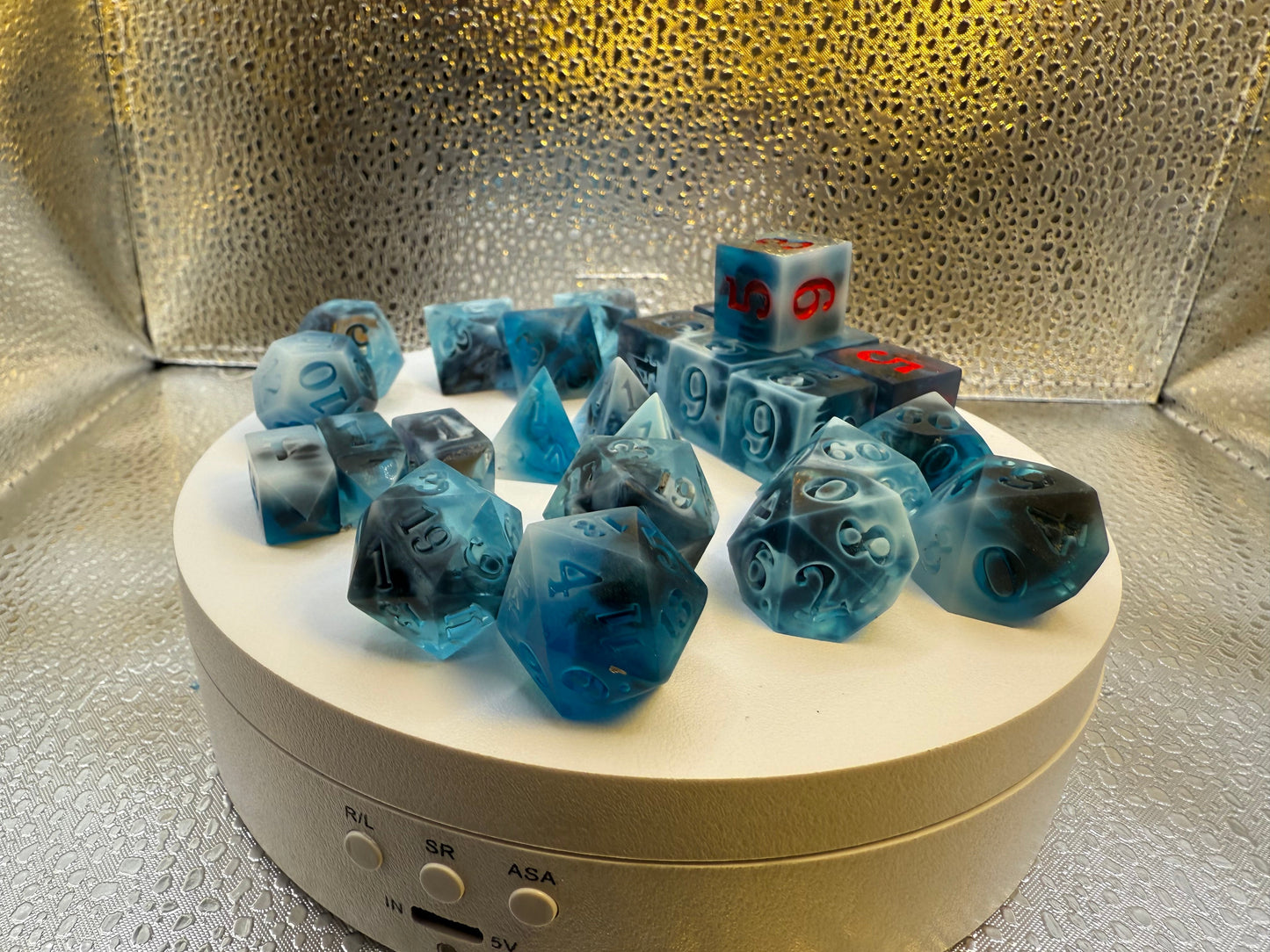Frostbite blue galaxy sharp-edge resin dice set
